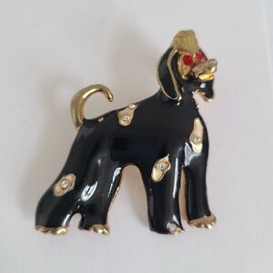 Vintage Black Gold Enamel Rhinestone Poodle Dog Pet Jewellery Brooch Lapel Pin